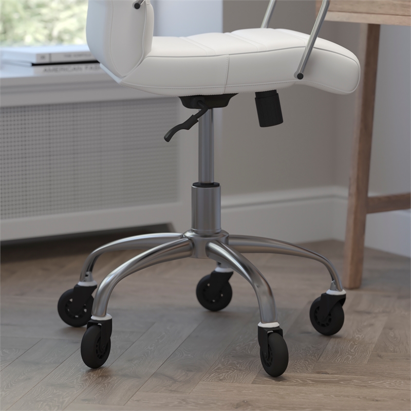 Executive Chair with Chrome Frame & Arms on Skate Wheels - White LeatherSoft