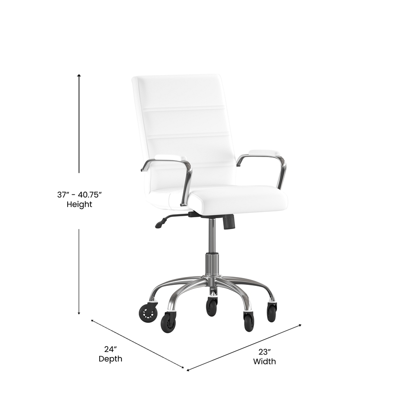 Executive Chair with Chrome Frame & Arms on Skate Wheels - White LeatherSoft