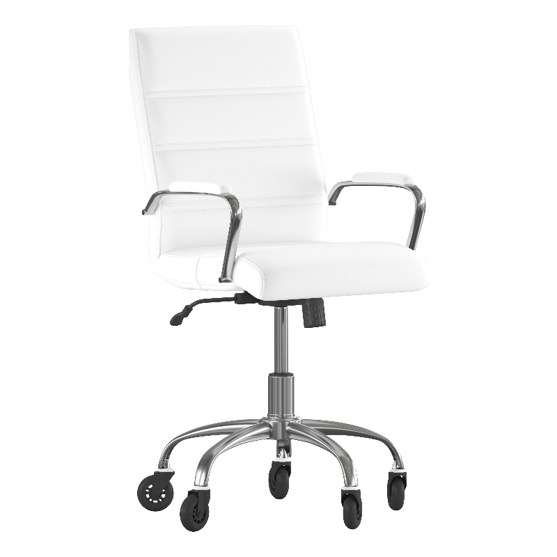 Executive Chair with Chrome Frame & Arms on Skate Wheels - White LeatherSoft