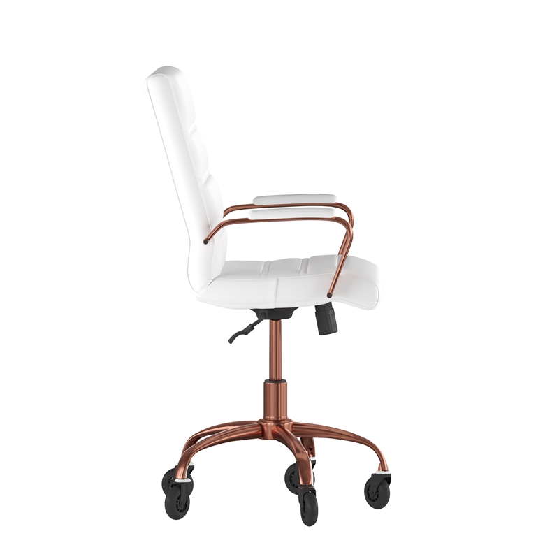 Executive Chair with Rose Gold Frame & Arms on Skate Wheels - White LeatherSoft