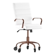 Executive Chair with Rose Gold Frame & Arms on Skate Wheels - White LeatherSoft