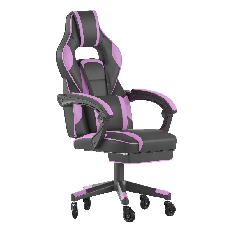 Office Gaming Chair with Skater Wheels & Reclining Arms - Purple LeatherSoft