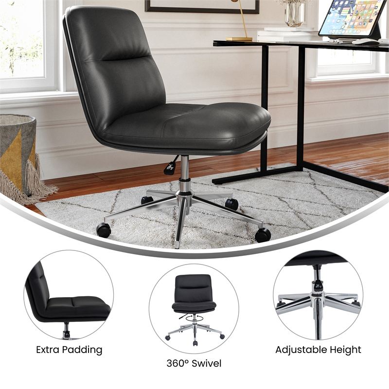 Commercial Mid-Back Padded LeatherSoft Swivel Office Chair in Black/Chrome
