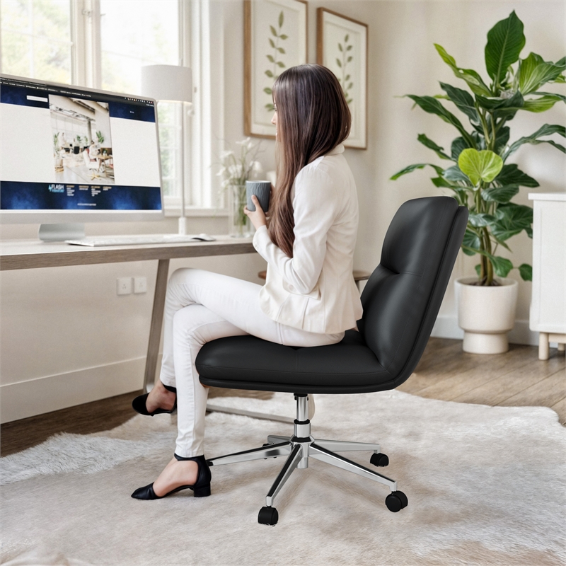Commercial Mid-Back Padded LeatherSoft Swivel Office Chair in Black/Chrome