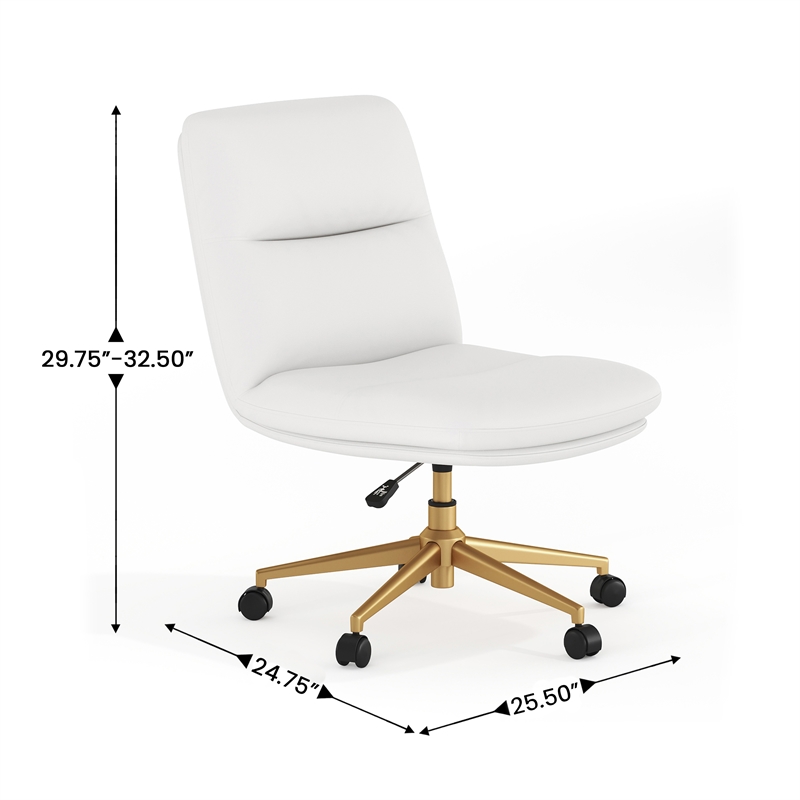 Commercial Mid-Back Padded LeatherSoft Swivel Office Chair in White/Gold