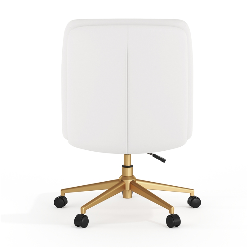 Commercial Mid-Back Padded LeatherSoft Swivel Office Chair in White/Gold