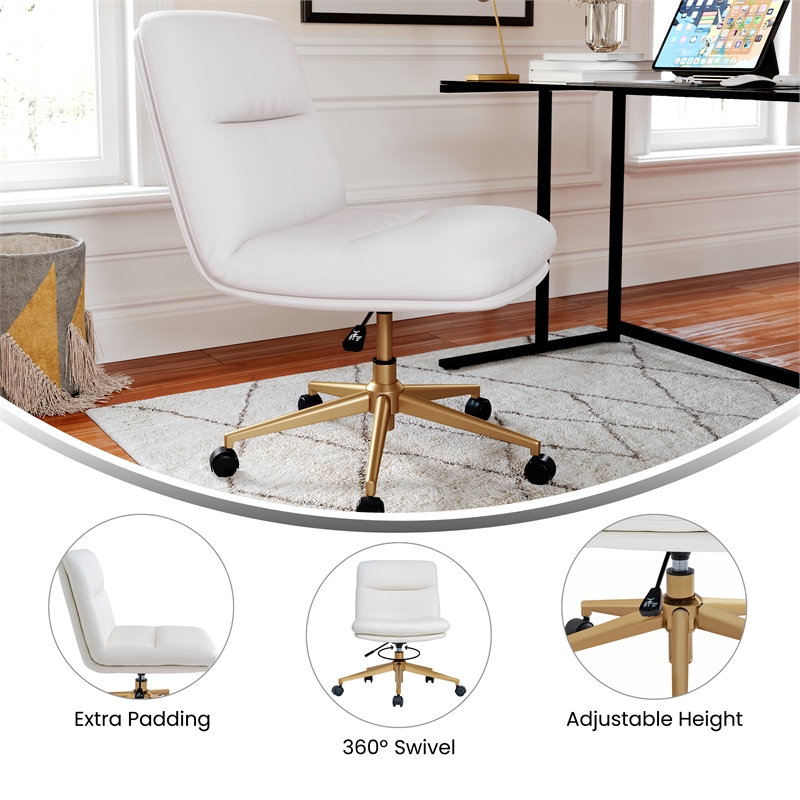 Commercial Mid-Back Padded LeatherSoft Swivel Office Chair in White/Gold