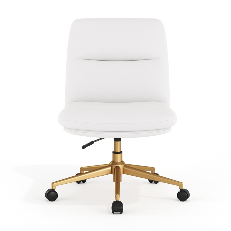 Commercial Mid-Back Padded LeatherSoft Swivel Office Chair in White/Gold