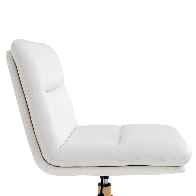 Commercial Mid-Back Padded LeatherSoft Swivel Office Chair in White/Gold