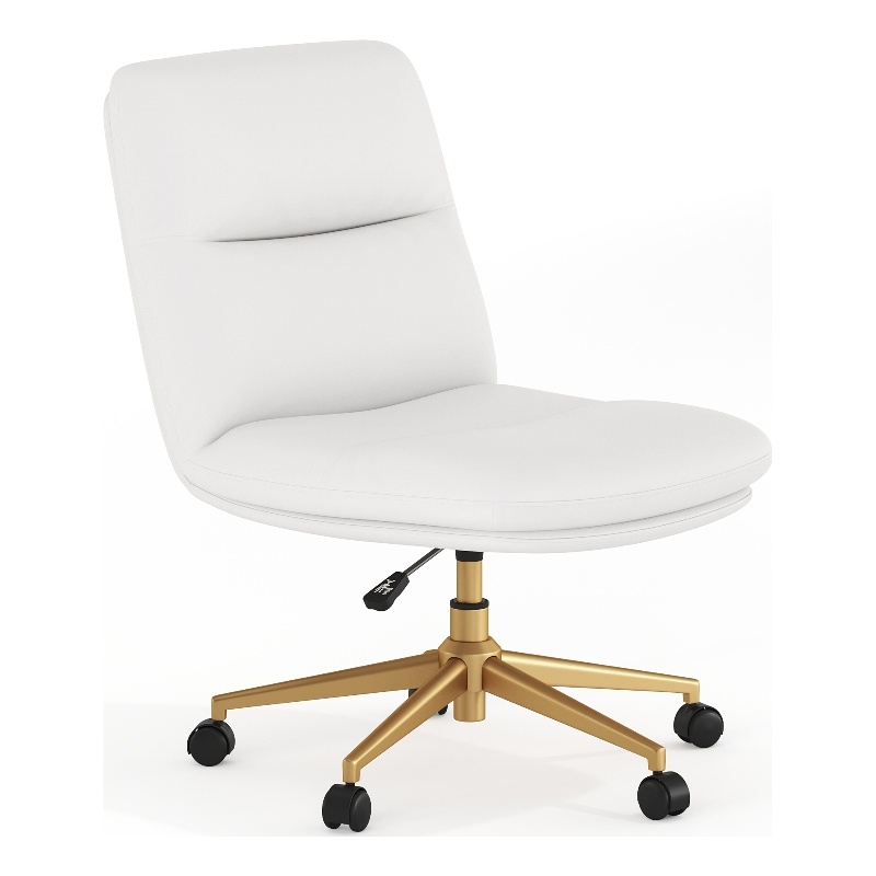 Commercial Mid-Back Padded LeatherSoft Swivel Office Chair in White/Gold