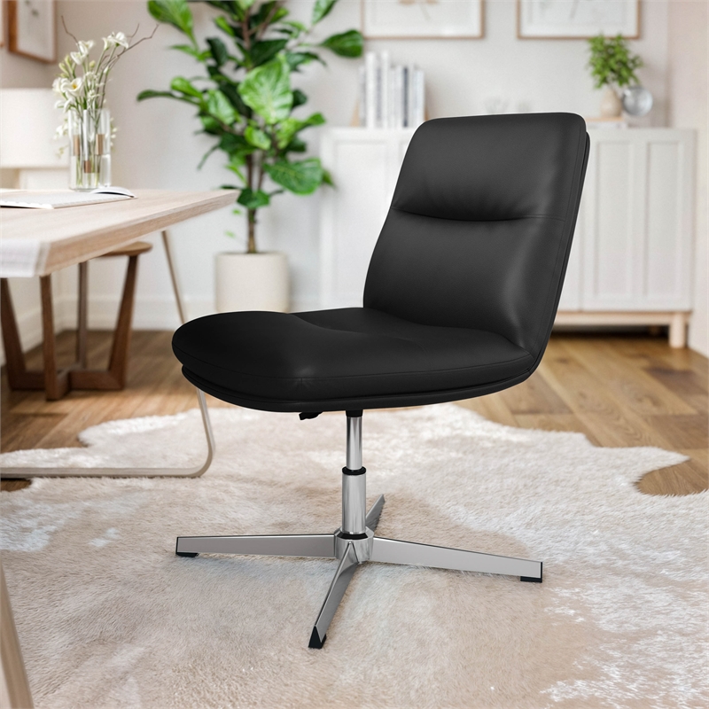 Commercial Mid-Back Padded LeatherSoft Swivel Office Chair in Black/Chrome