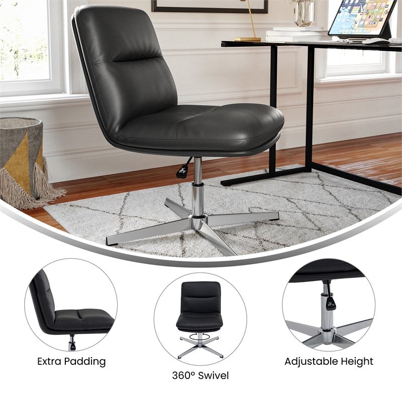 Commercial Mid-Back Padded LeatherSoft Swivel Office Chair in Black/Chrome