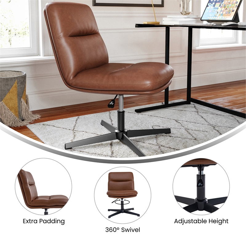 Commercial Mid-Back Padded LeatherSoft Swivel Office Chair in Cognac/Black