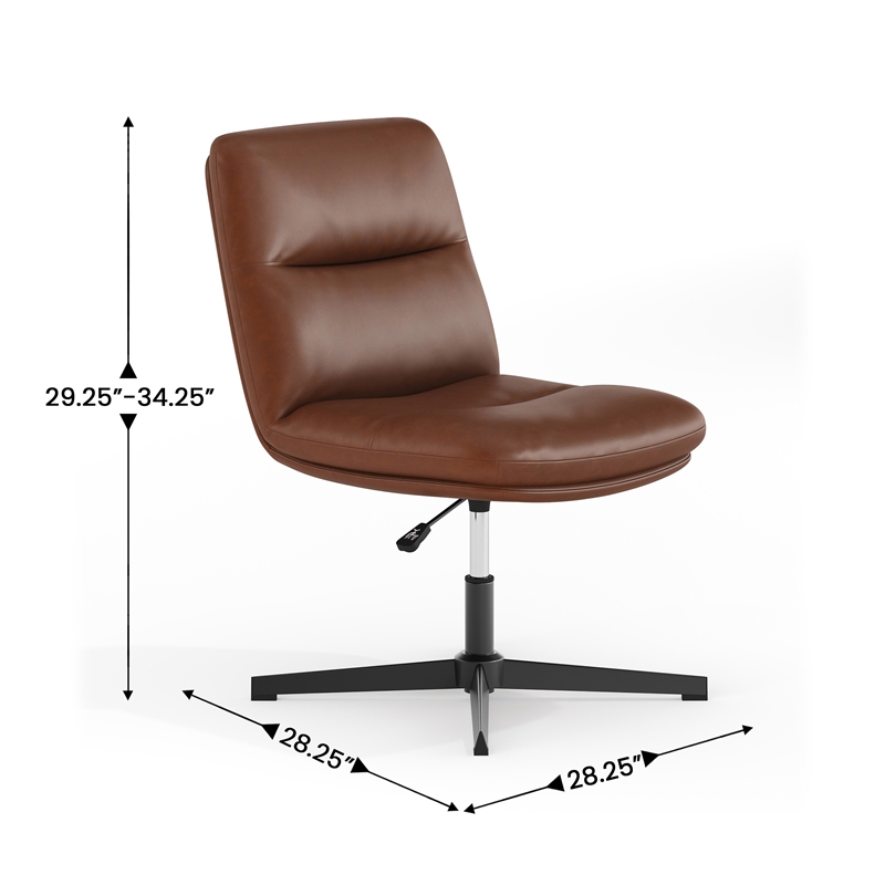 Commercial Mid-Back Padded LeatherSoft Swivel Office Chair in Cognac/Black