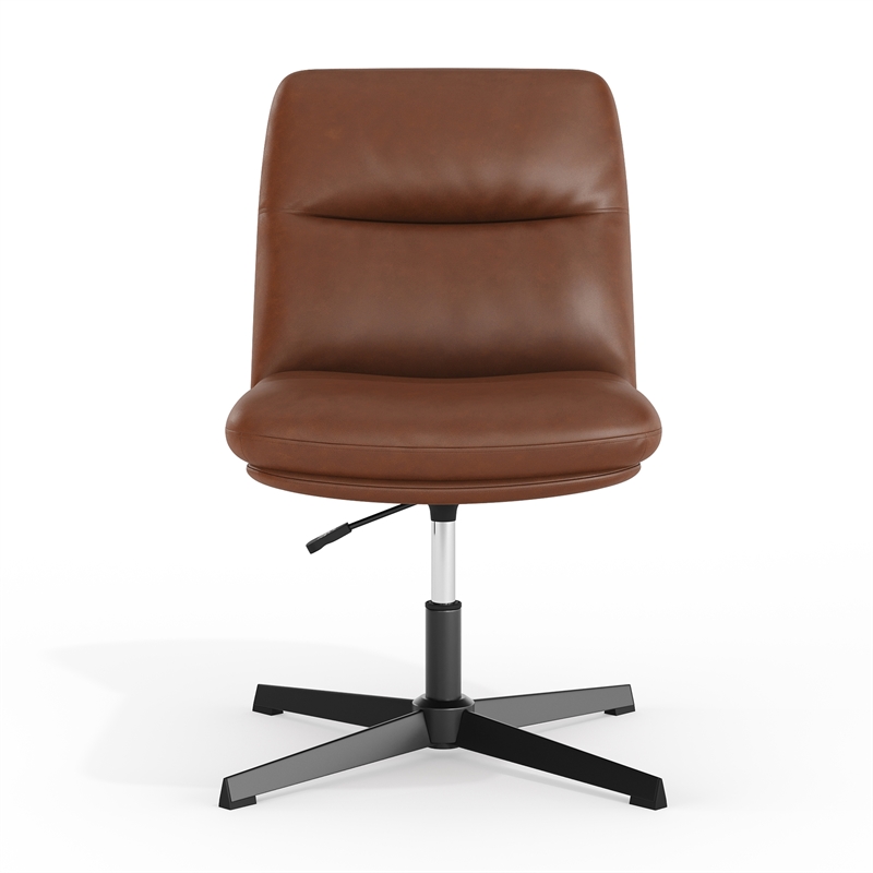 Commercial Mid-Back Padded LeatherSoft Swivel Office Chair in Cognac/Black