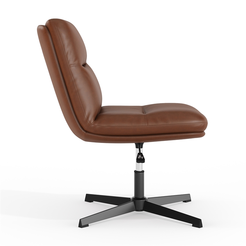 Commercial Mid-Back Padded LeatherSoft Swivel Office Chair in Cognac/Black