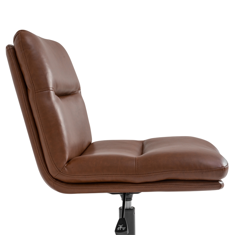 Commercial Mid-Back Padded LeatherSoft Swivel Office Chair in Cognac/Black