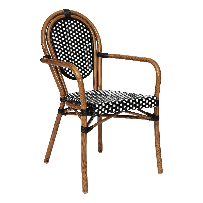 All-Weather Commercial Paris Chair with Bamboo Print Metal Frame-Black/White