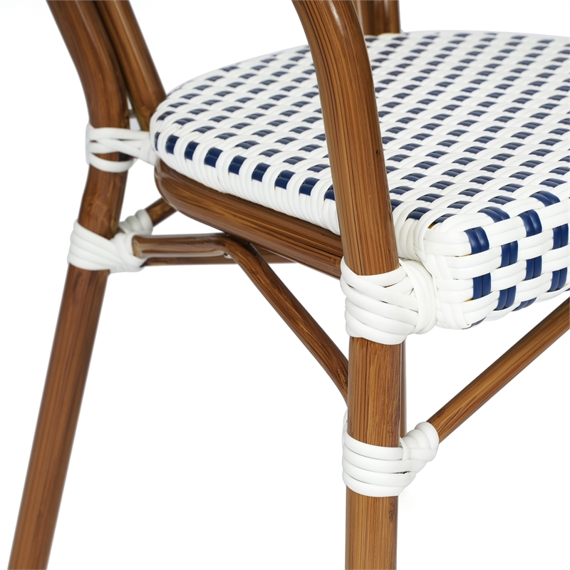 All-Weather Commercial Paris Chair with Bamboo Print Metal Frame-White/Navy