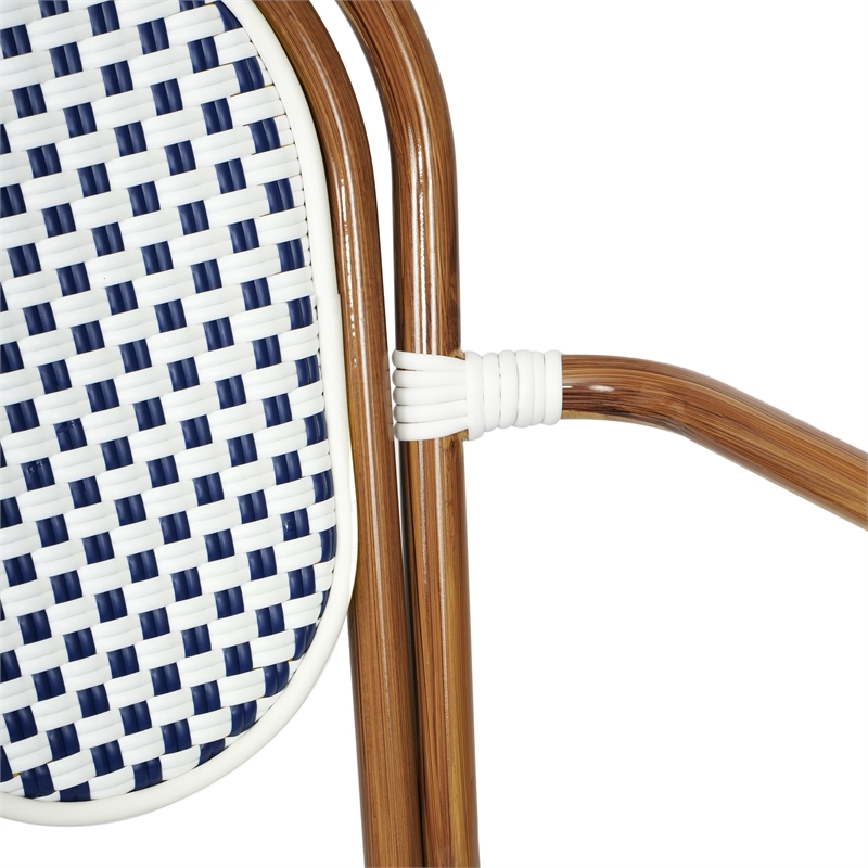 All-Weather Commercial Paris Chair with Bamboo Print Metal Frame-White/Navy