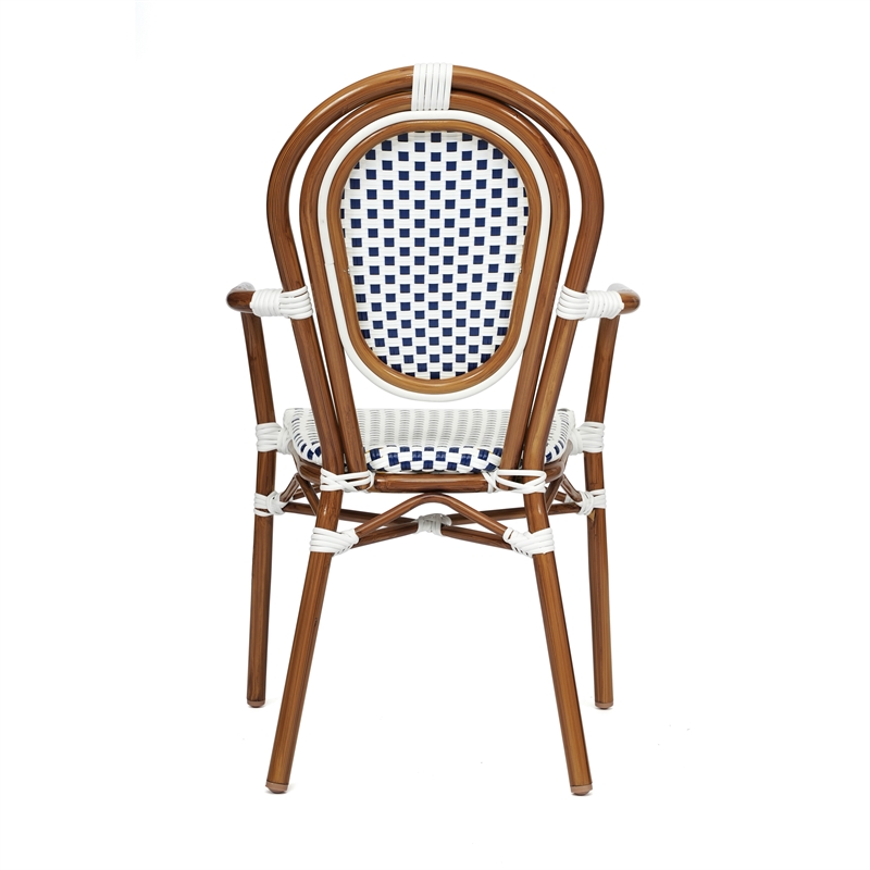 All-Weather Commercial Paris Chair with Bamboo Print Metal Frame-White/Navy