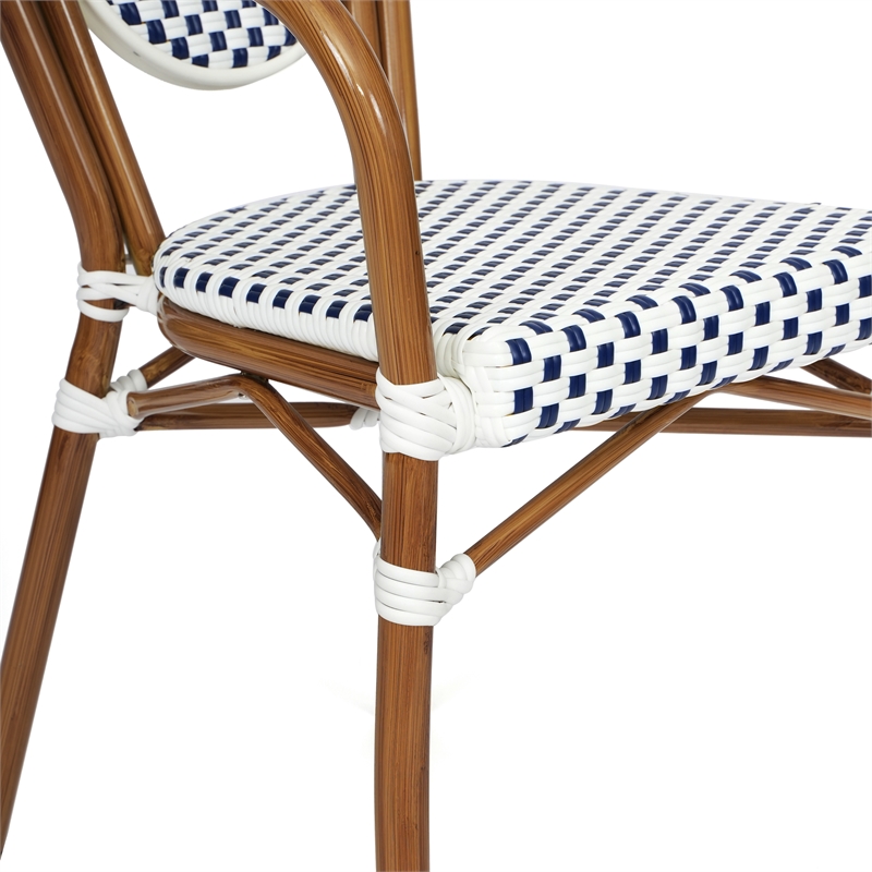 All-Weather Commercial Paris Chair with Bamboo Print Metal Frame-White/Navy