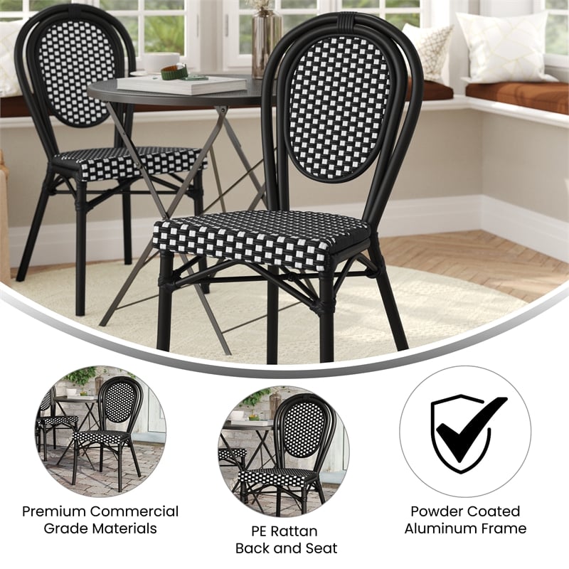 All-Weather Commercial Paris Chair with Black Metal Frame-Black/White