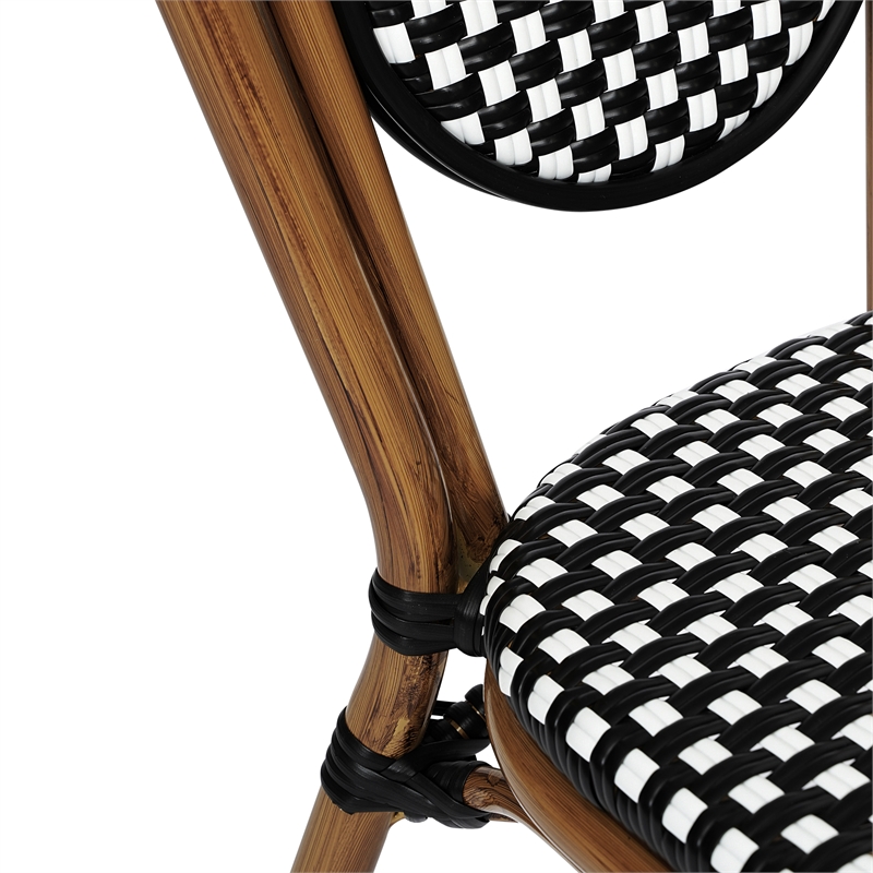 All-Weather Commercial Paris Chair with Bamboo Print Metal Frame-Black/White