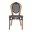 All-Weather Commercial Paris Chair with Bamboo Print Metal Frame-Black/White