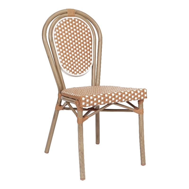 All-Weather Commercial Paris Chair with Bamboo Print Metal Frame-Natural/White