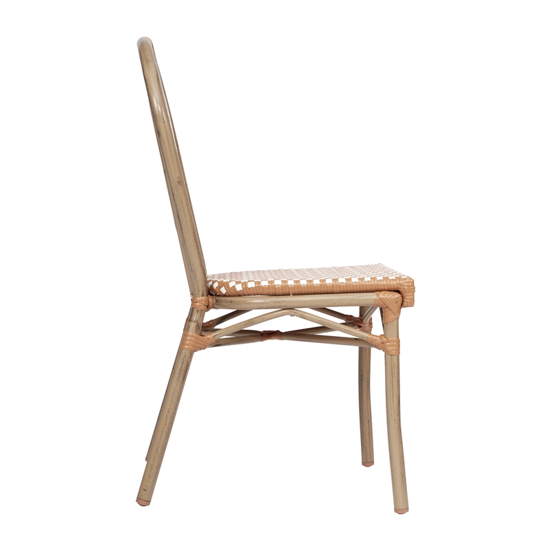 All-Weather Commercial Paris Chair with Bamboo Print Metal Frame-Natural/White