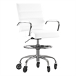 Drafting Chair with Roller Wheels Adjustable Foot Ring - White LeatherSoft