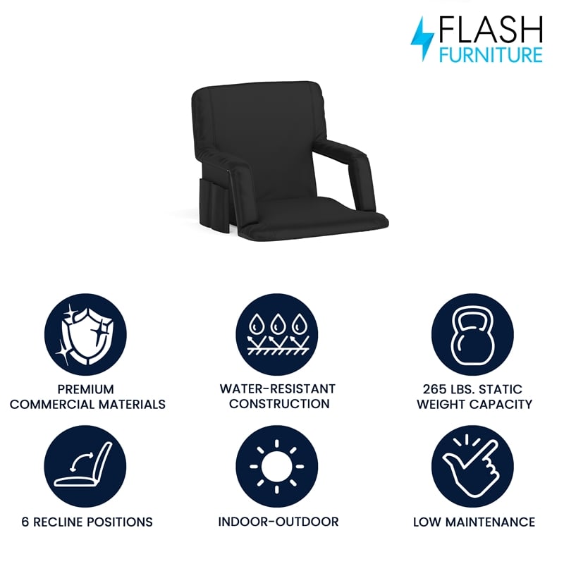 Backpack Reclining Padded Stadium Chairs with Armrests & Storge Pockets in Black