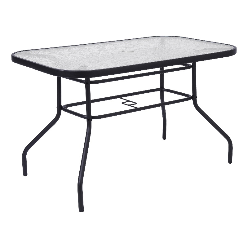 Commercial 47.25x27.5 Tempered Glass and Steel Patio Table - Umbrella Hole-Black