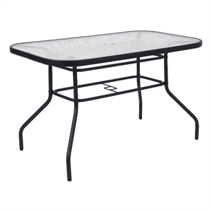 Commercial 47.25x27.5 Tempered Glass and Steel Patio Table - Umbrella Hole-Black