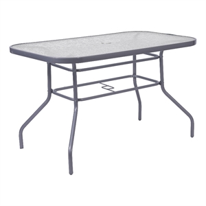 Commercial 47.25x27.5 Tempered Glass and Steel Patio Table-Umbrella Hole-Silver