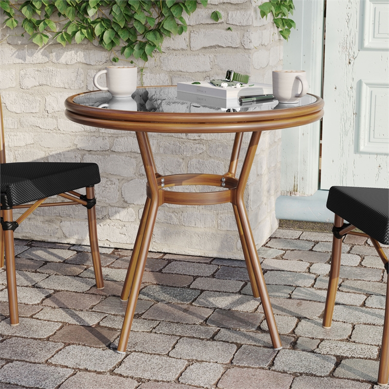 Flash Furniture Indoor/Outdoor Commercial Glass Top Bistro Table in Black