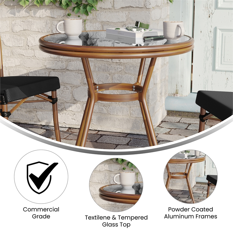 Flash Furniture Indoor/Outdoor Commercial Glass Top Bistro Table in Black