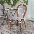 All-Weather Commercial Paris Chair with Bamboo Print Metal Frame-White/Navy