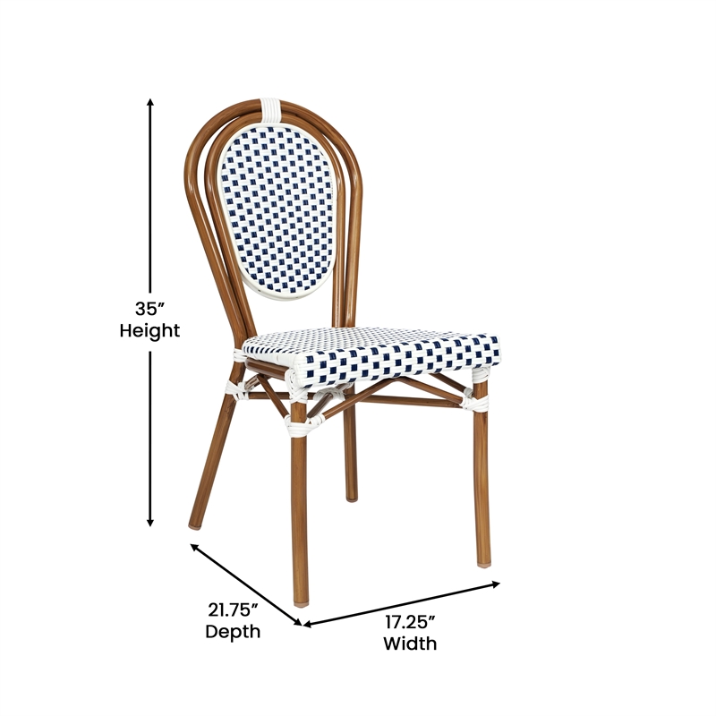 All-Weather Commercial Paris Chair with Bamboo Print Metal Frame-White/Navy
