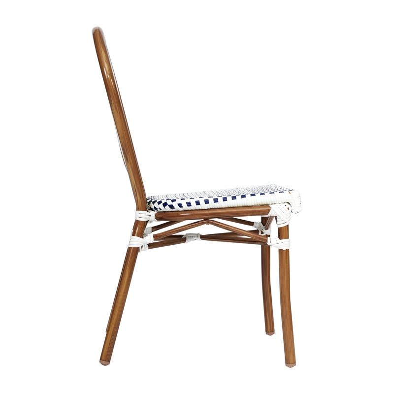 All-Weather Commercial Paris Chair with Bamboo Print Metal Frame-White/Navy