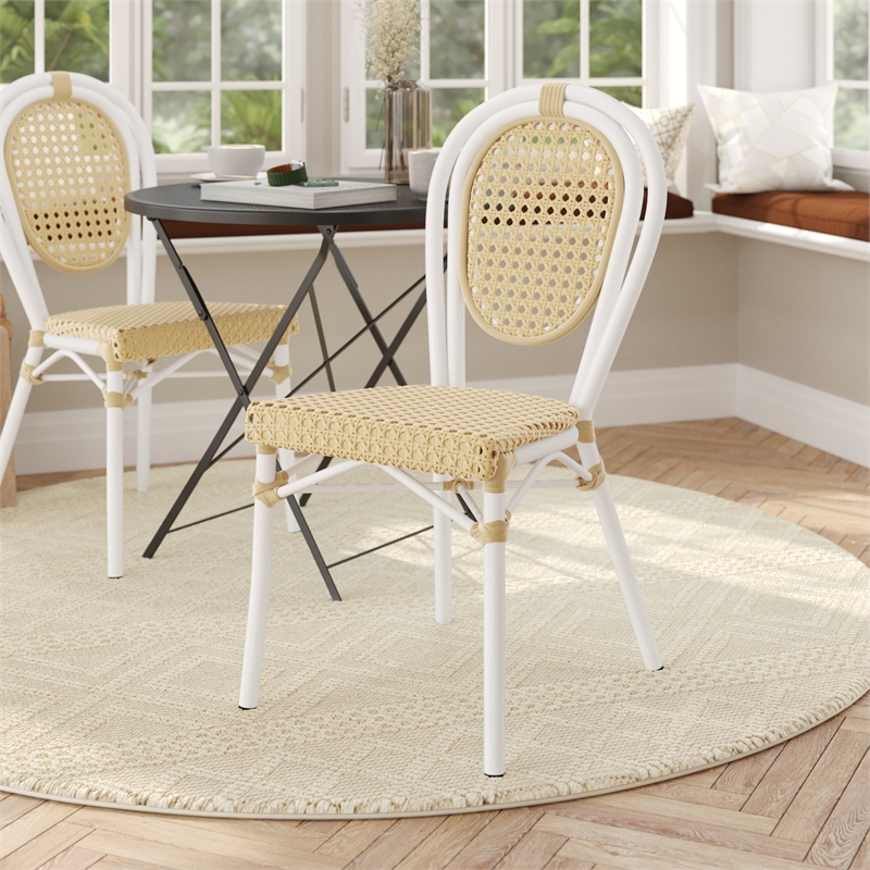 All-Weather Commercial Paris Chair with White Metal Frame-Natural