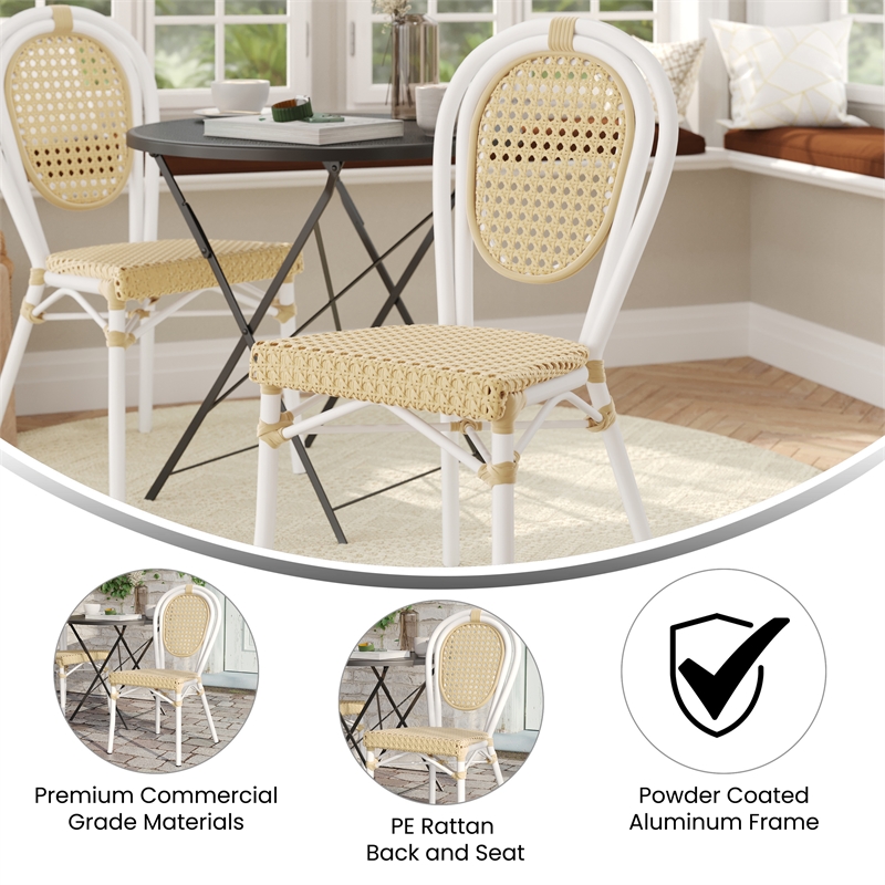 All-Weather Commercial Paris Chair with White Metal Frame-Natural
