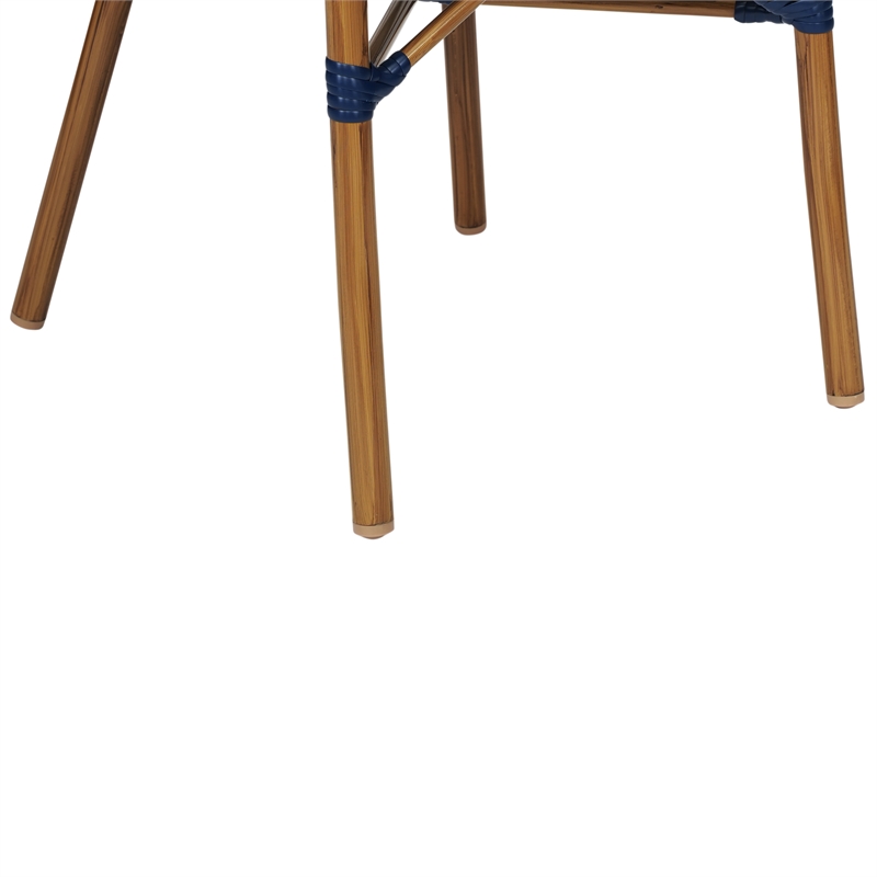 All-Weather Commercial Paris Chair with Bamboo Print Metal Frame-Navy/White