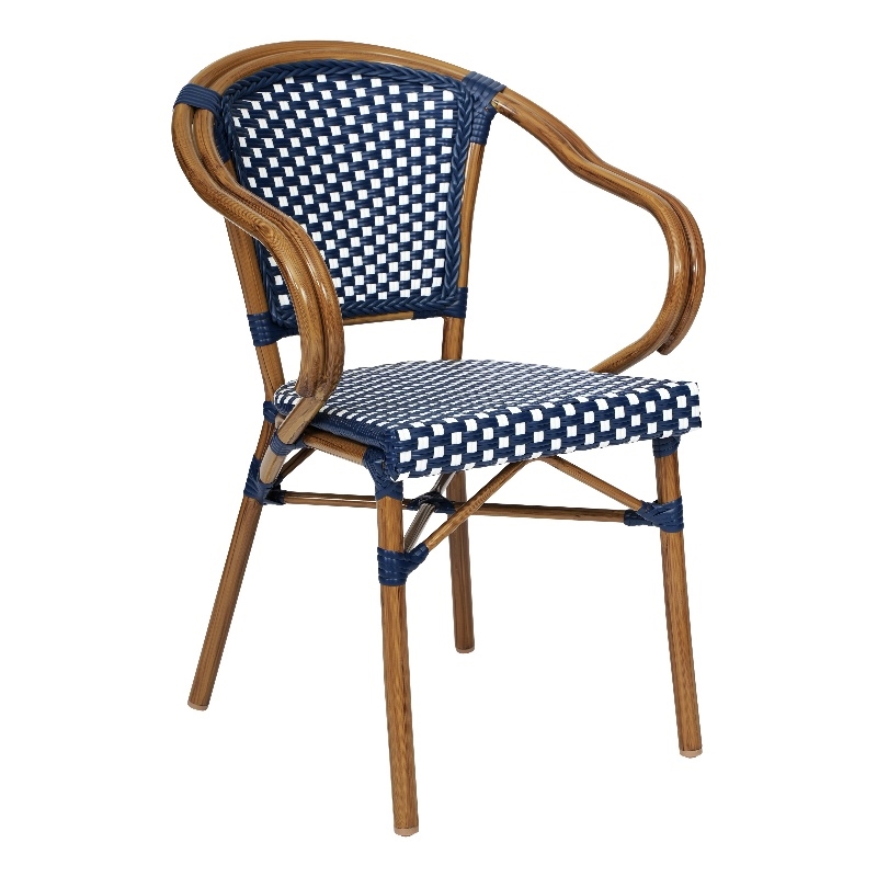 All-Weather Commercial Paris Chair with Bamboo Print Metal Frame-Navy/White
