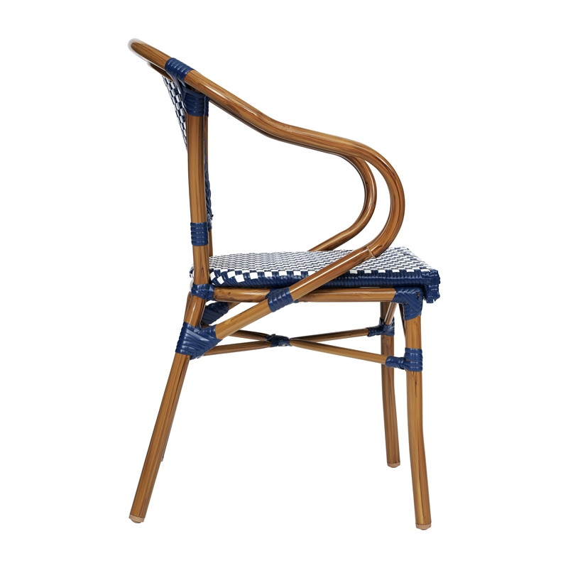 All-Weather Commercial Paris Chair with Bamboo Print Metal Frame-Navy/White