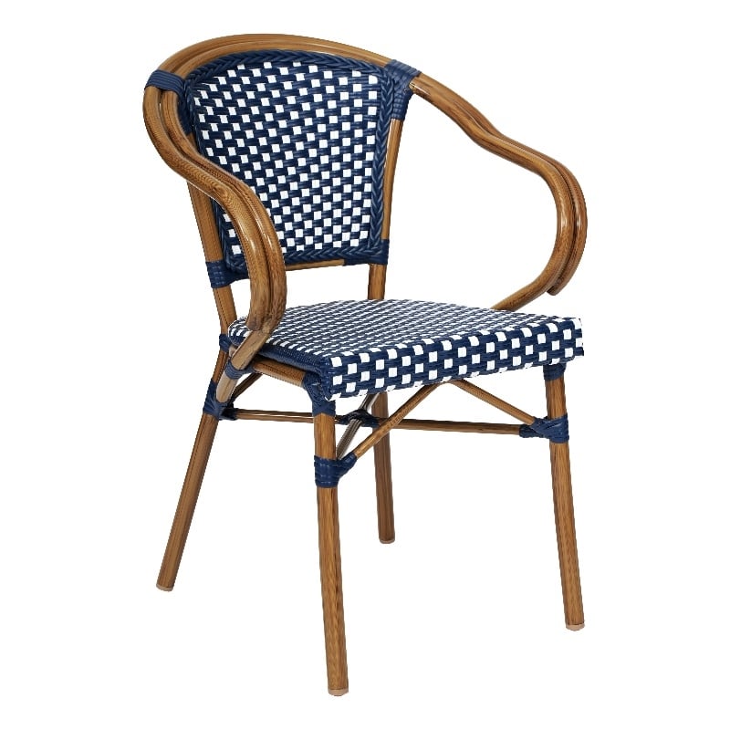 All-Weather Commercial Paris Chair with Bamboo Print Metal Frame-Navy/White