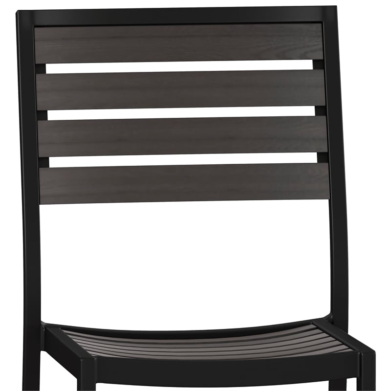 Outdoor Faux Teak Side Chair with Gray Wash Poly Slats - Teak Patio Chair