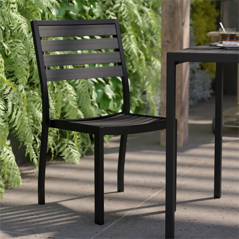 Outdoor Faux Teak Side Chair with Gray Wash Poly Slats - Teak Patio Chair