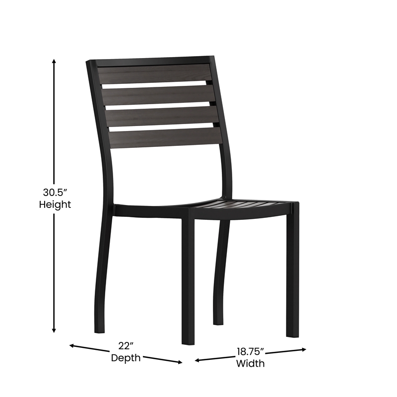 Outdoor Faux Teak Side Chair with Gray Wash Poly Slats - Teak Patio Chair